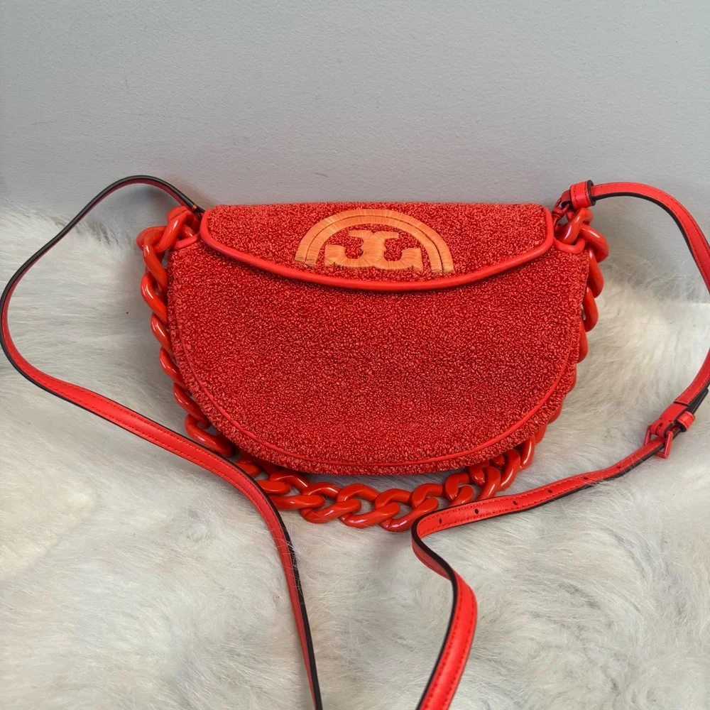 Tory Burch Mini Fleming Raffia Crescent Shoulder Bag